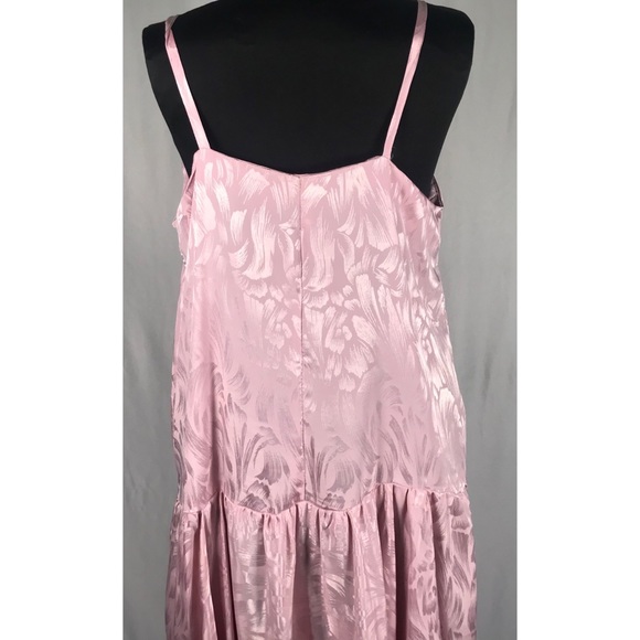 Sold--80’s Vintage Blush Pink Monochrome Floral Satin Drop Waist Midi Slip Dress - Picture 10 of 12